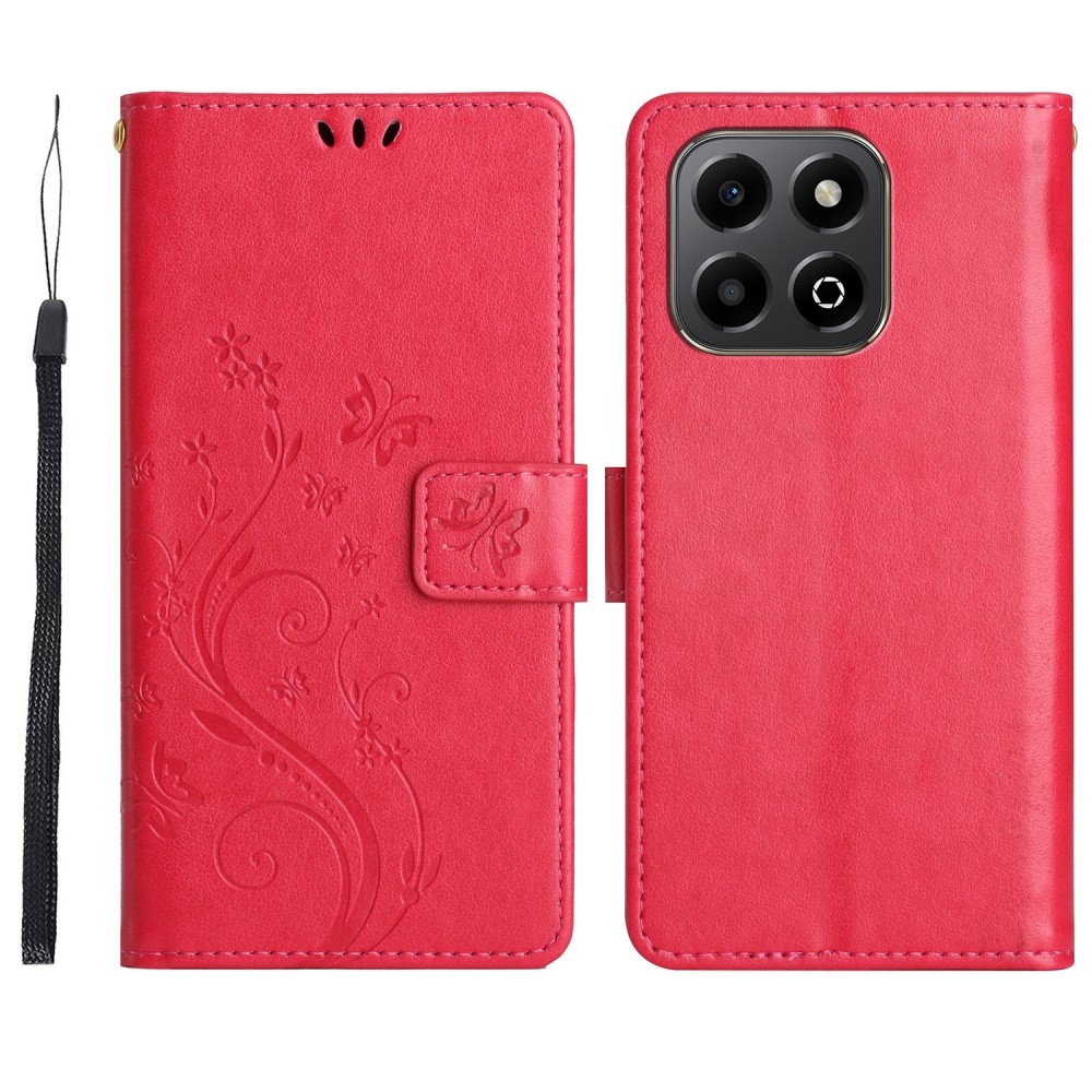 Virágok könyvtáska a Honor 200 Smart 5G-hez - piros