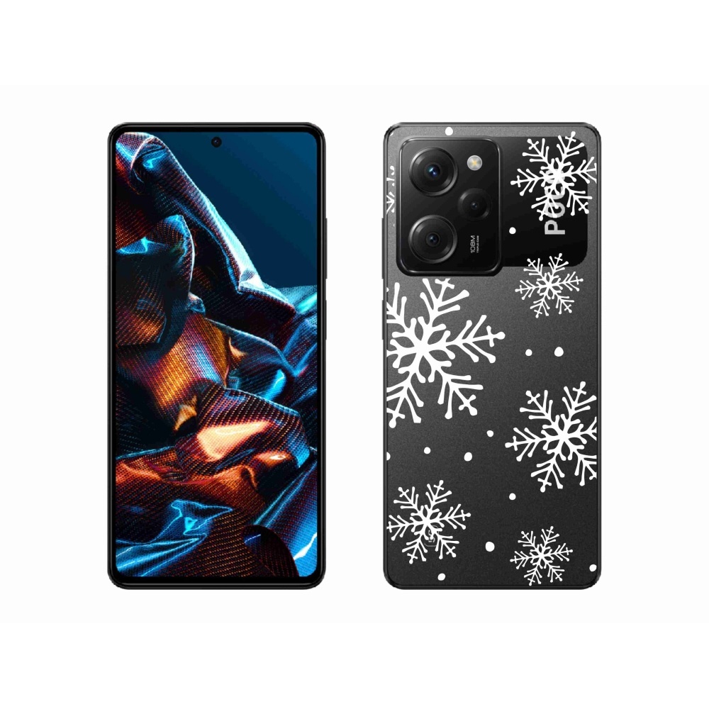 Gél borítás mmCase a Xiaomi Poco X5 Pro 5G számára - fehér pelyhek átlátszó háttéren