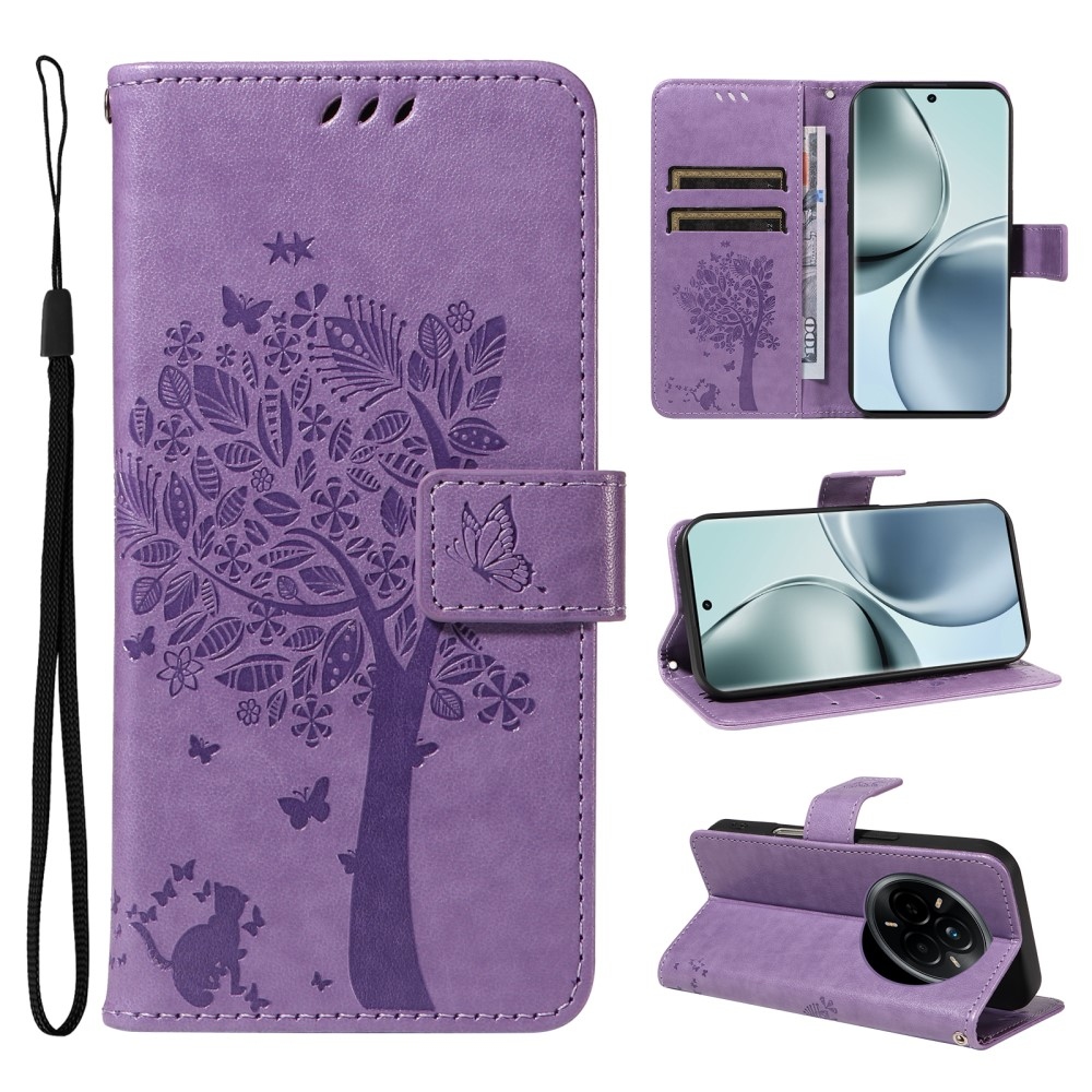 Fák könyvtáska a Realme 14 Pro 5G-hez - világos lila