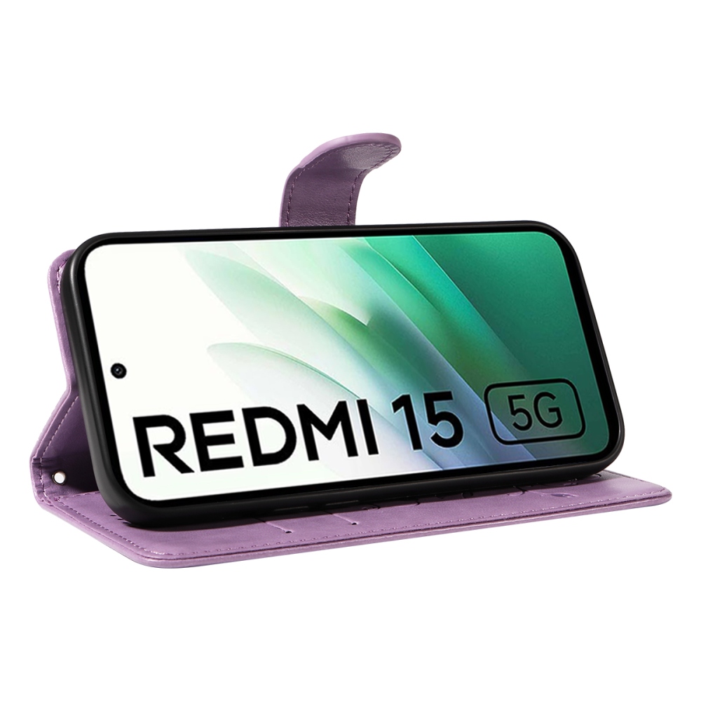 Virágos könyves tok Xiaomi Redmi 15 4G (171mm) - világos lila