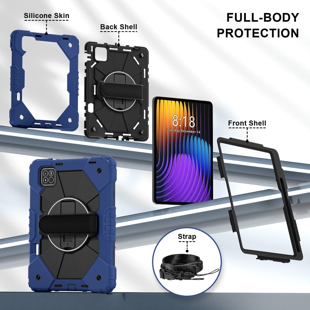 Strapabíró huzat kézi tartóval és vállpánttal Xiaomi Pad 7/7 Pro készülékhez - sötétkék/fekete