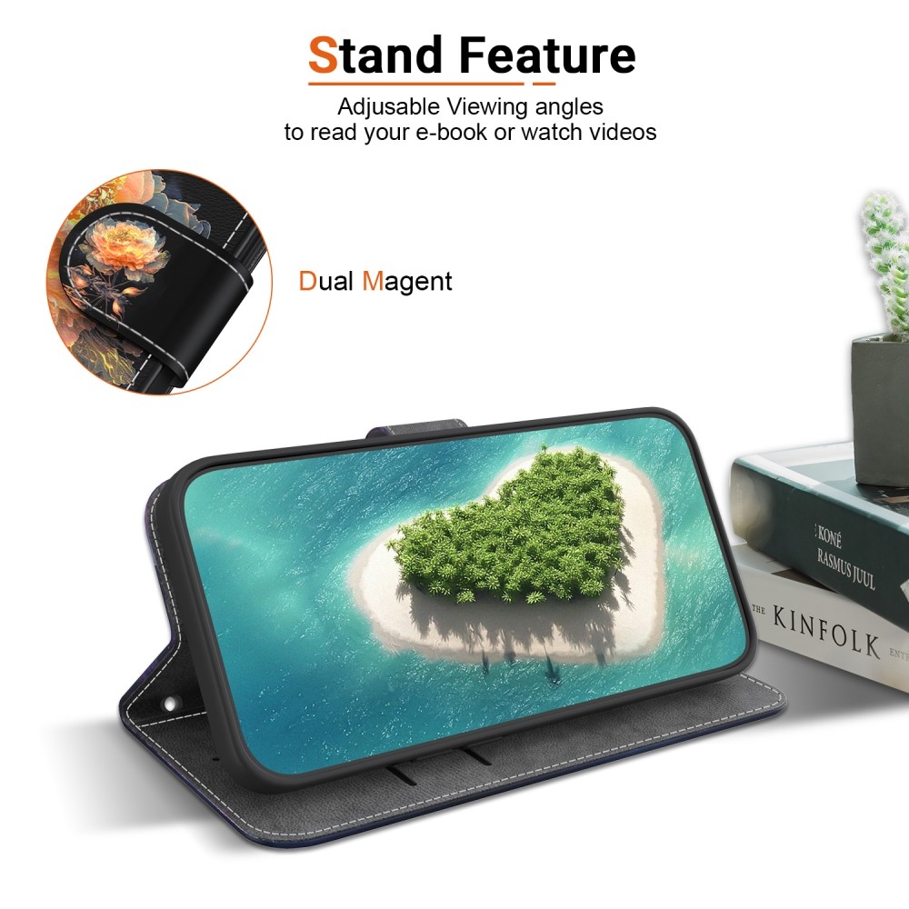 Printern könyv tok Xiaomi Redmi Note 14 5G - arany pünkösdi rózsafa