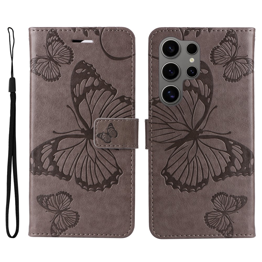Nagy pillangó könyv tok Samsung Galaxy S25 Ultra készülékhez - szürke