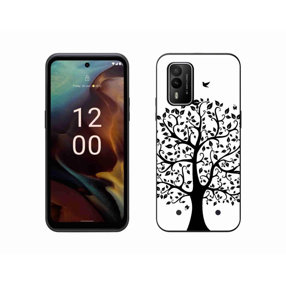 Zselés borítás mmCase a Nokia XR21 készülékhez - fekete-fehér fa