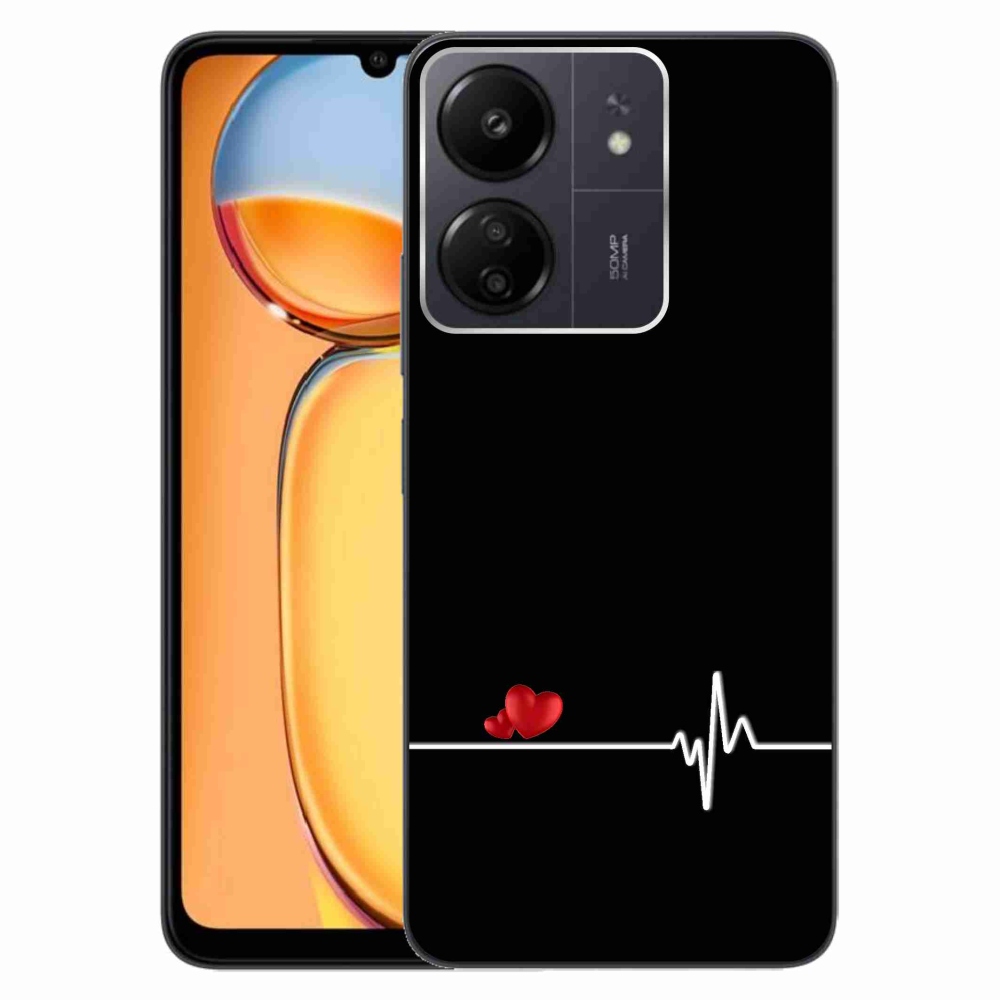 Gél borító mmCase a Xiaomi Poco C65/Redmi 13C számára - szív és szívverés fekete háttérrel