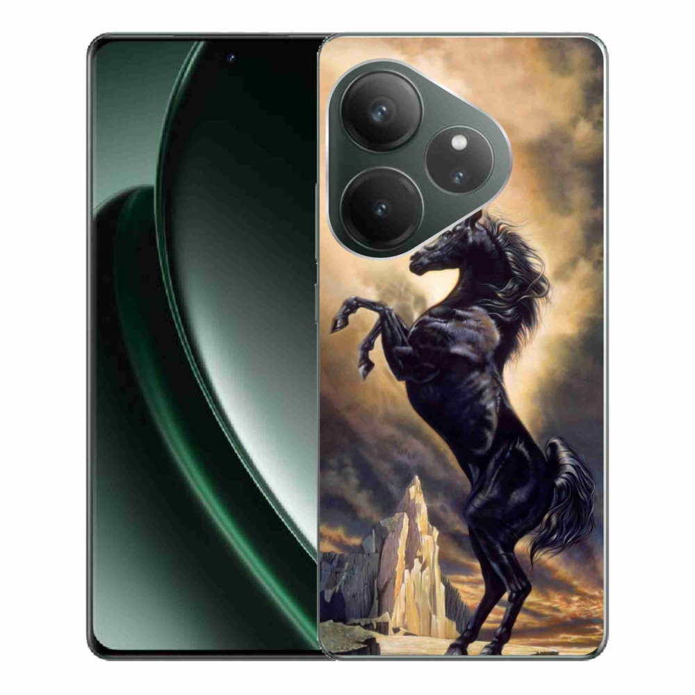 Gél borítás mmCase a Realme GT 6 5G/GT 6T 5G számára - fekete rajzfilm ló