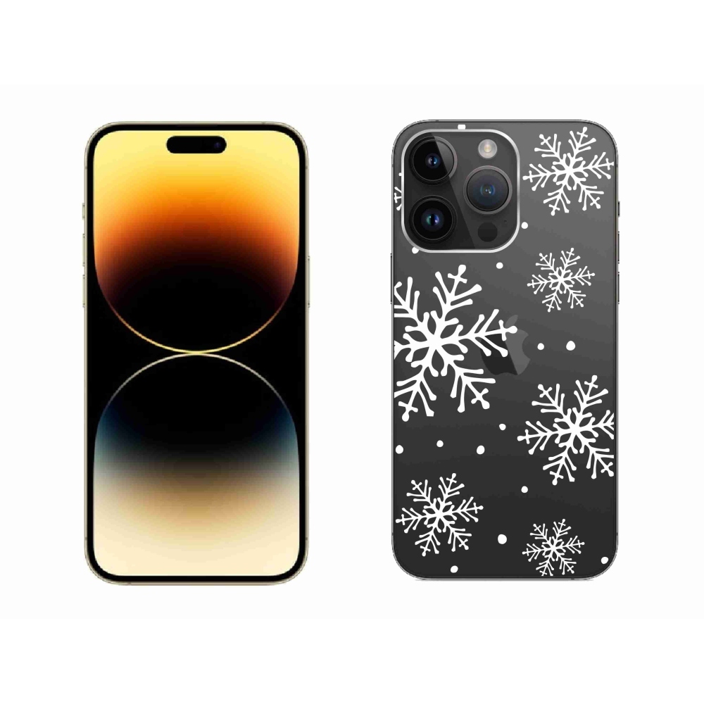 Gél borítás mmCase iPhone 14 Pro Max készülékhez - fehér hópelyhek átlátszó háttéren