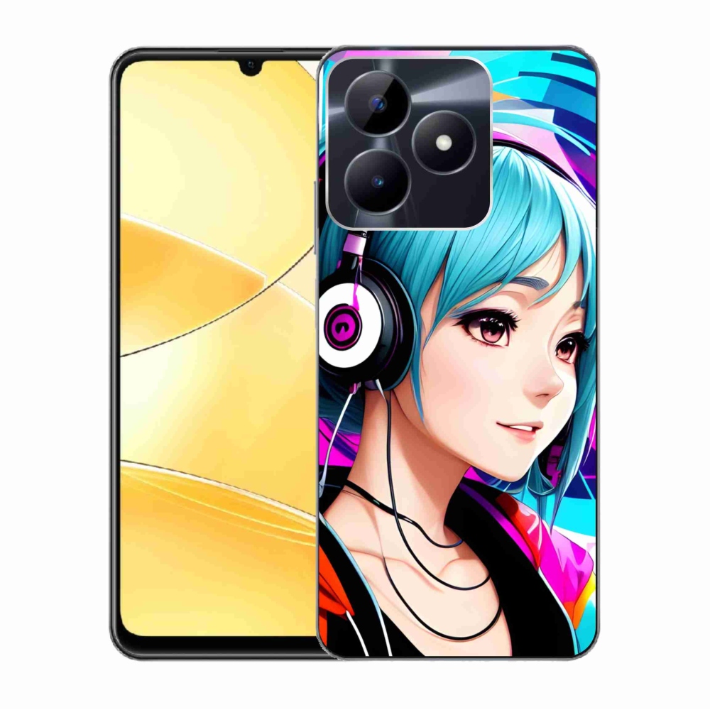 Zselés borítás mmCase a Realme C51/C53 készülékhez - lány fejhallgatóval