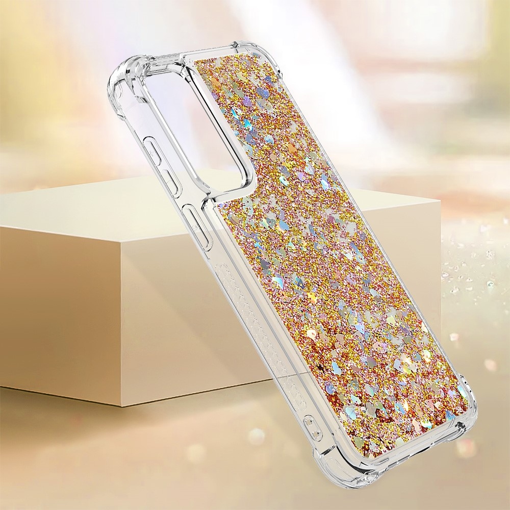 Glitter zselés homokóra tok Samsung Galaxy A55 5G - arany/szív