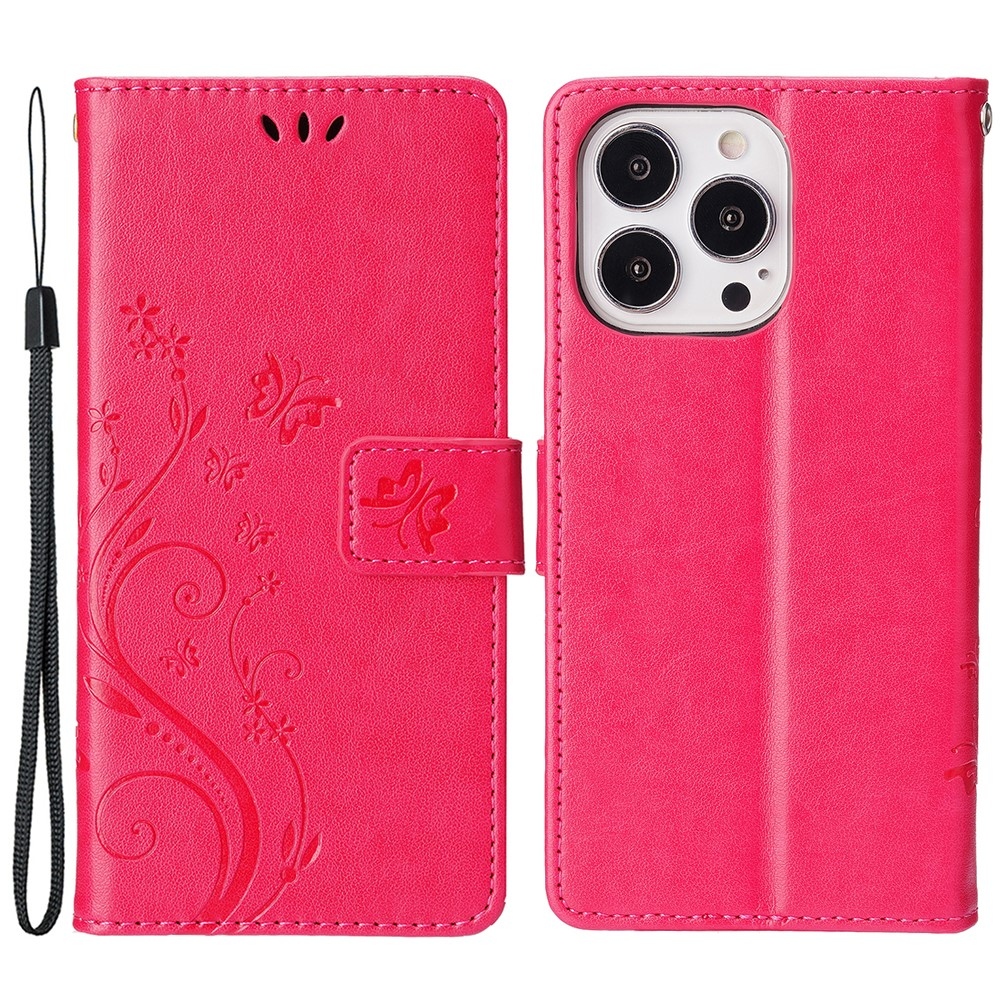 Virágok könyvtáska iPhone 15 Pro készülékhez - piros