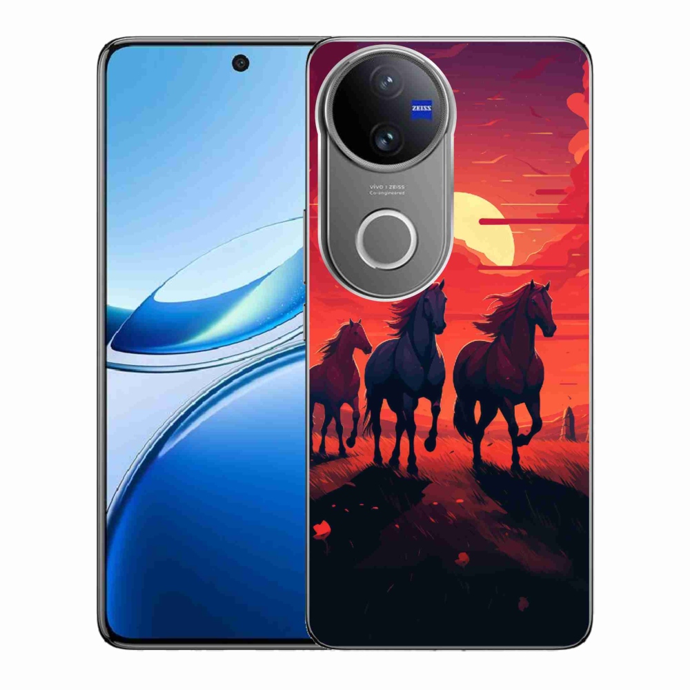 Zselés borítás mmCase a Vivo V50 5G-n - lovak és naplemente