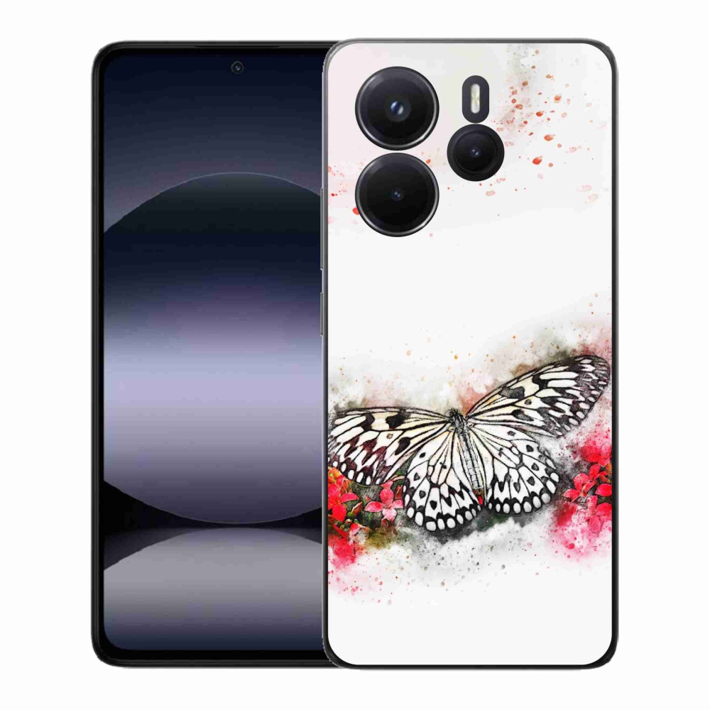 Gél borítás mmCase a Xiaomi Redmi Note 14-hez - fekete és fehér pillangó