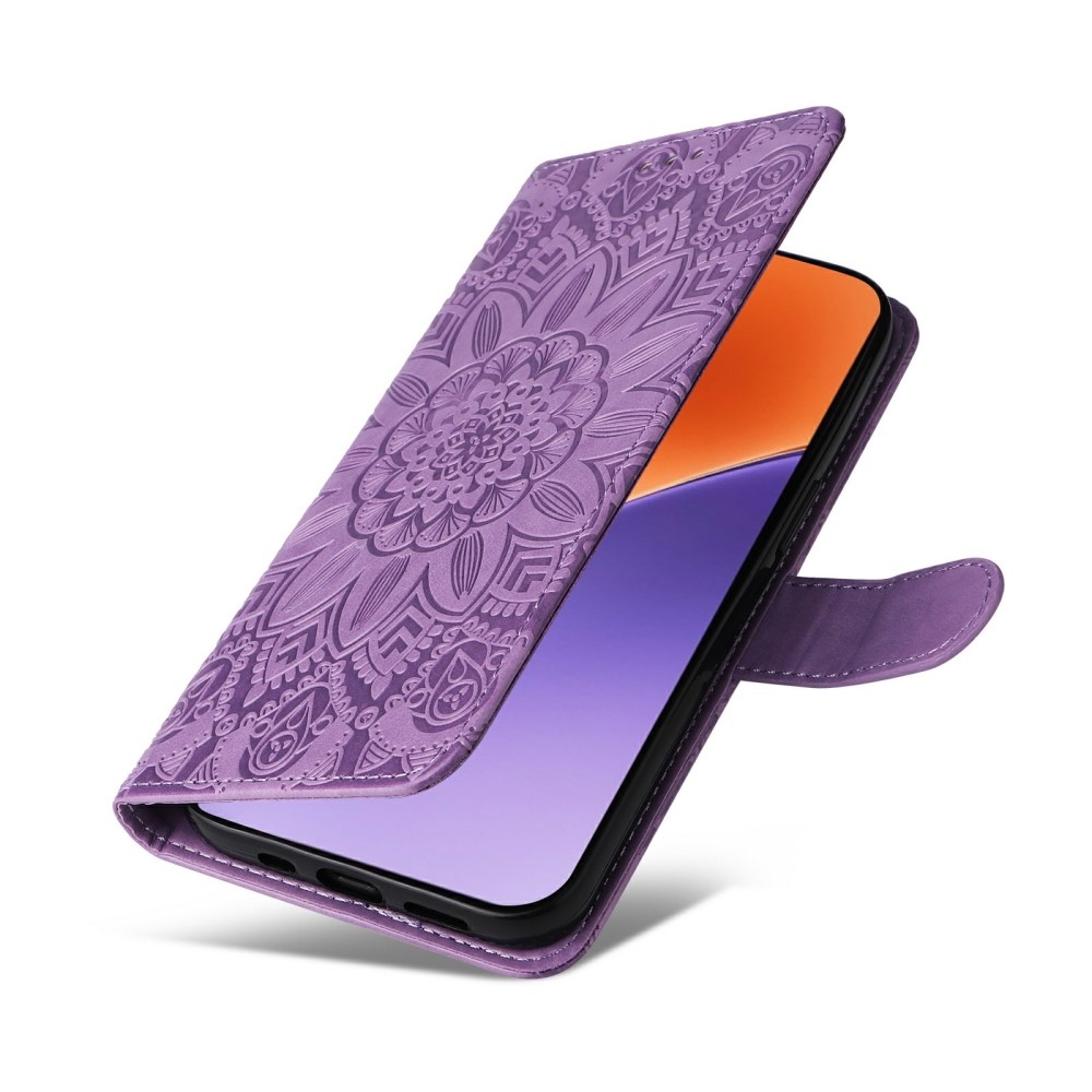 Napraforgó könyv tok a Xiaomi 15-öshöz - lila