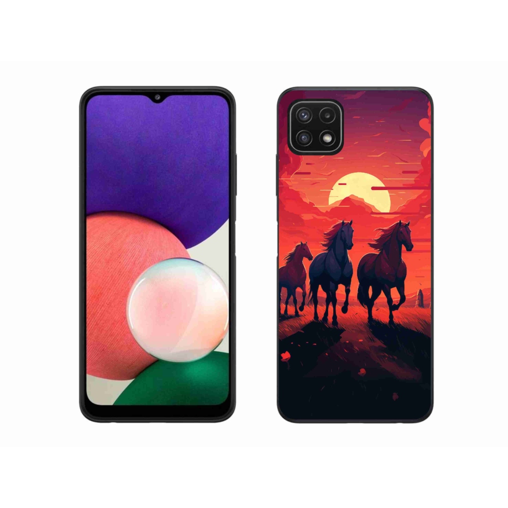 Gél borítás mmCase Samsung Galaxy A22 5G - lovak és naplemente
