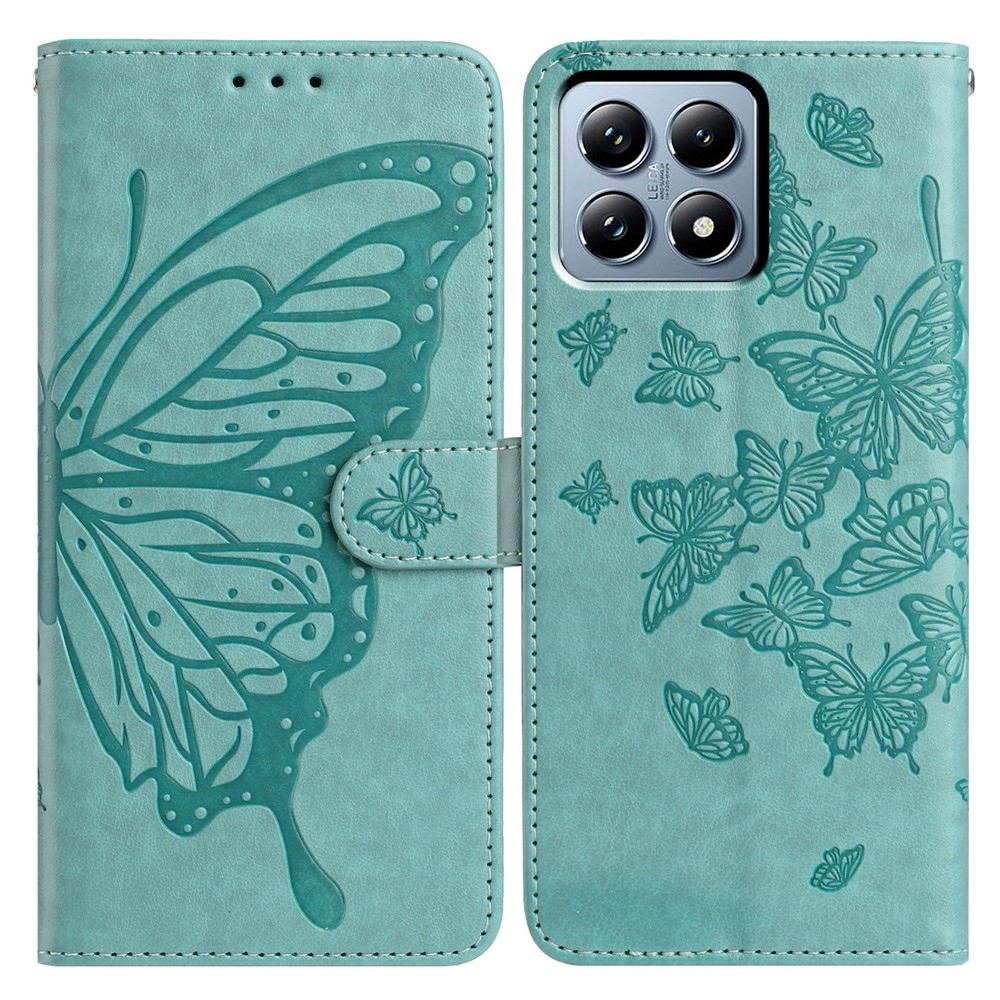 Virágos pillangó könyv tok a Xiaomi 15T-hez - teáskék