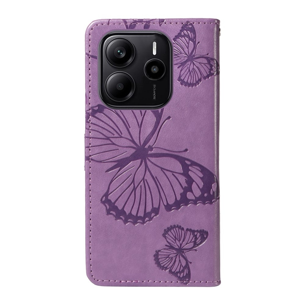 Nagy pillangó könyv tok Xiaomi Redmi Note 14-hez - lila