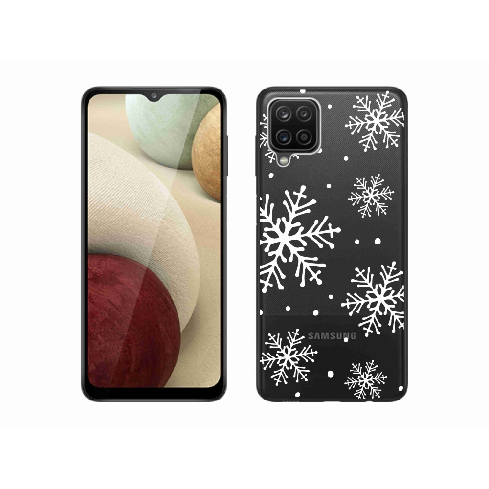 Zselés borítás mmCase Samsung Galaxy A12 készülékhez - fehér pelyhek átlátszó háttéren