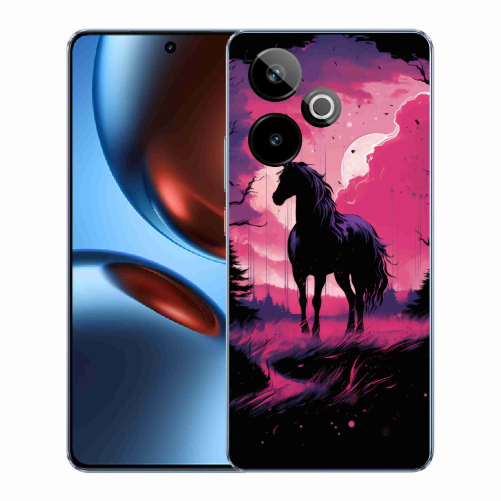 Rugalmas zselés tok mmCase képpel a Realme GT 7 5G/GT 7T 5G számára - fekete rajzfilm ló 1