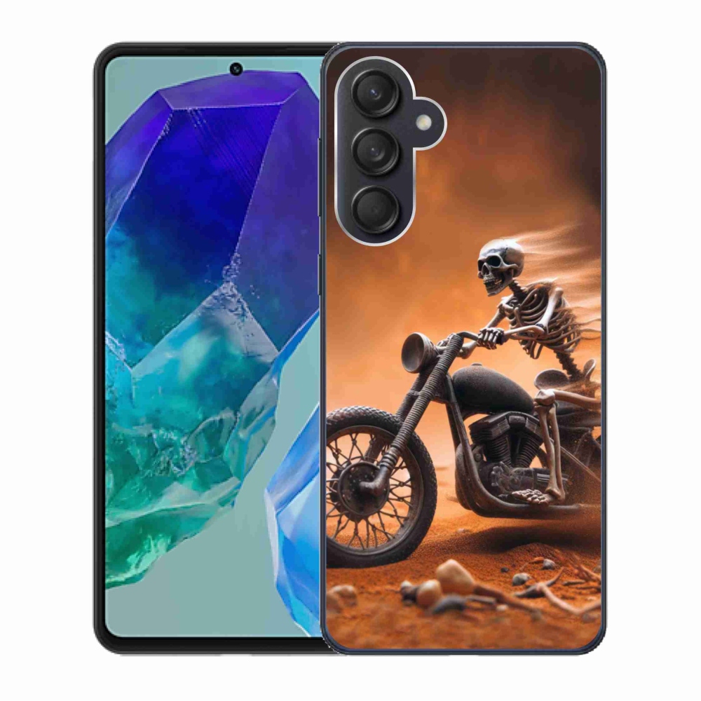 Zselés borító mmCase Samsung Galaxy M55 5G - csontváz egy motorkerékpáron