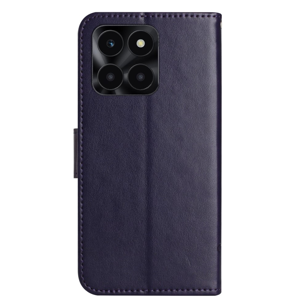 Virágos könyvtáska Honor X6a készülékhez - sötét lila