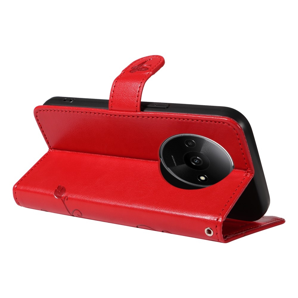 Virágok könyv tok Xiaomi Redmi A3-hoz - piros