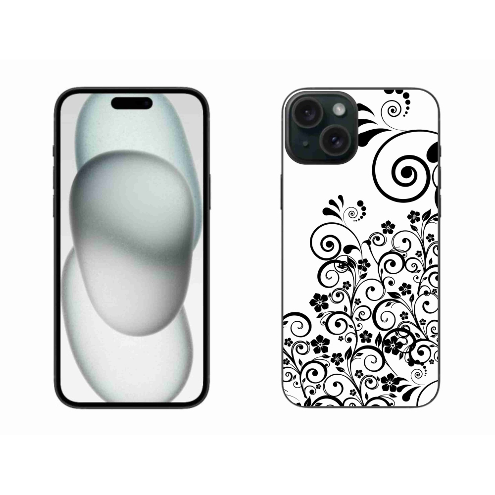 Zselés borítás mmCase iPhone 15 Plus készülékhez - fekete és fehér virágminták