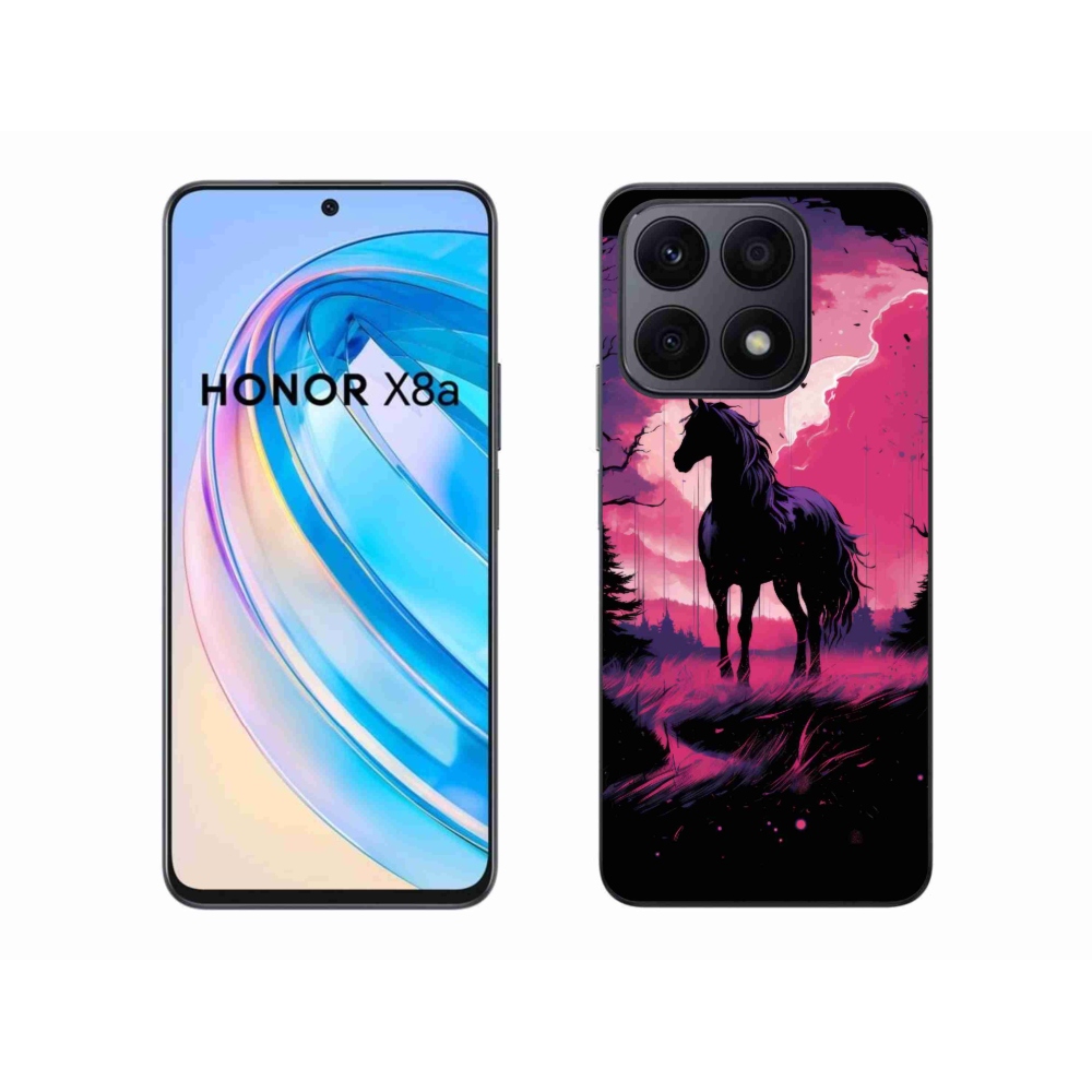 Zselés borítás mmCase a Honor X8a készülékhez - fekete rajzfilm ló 1