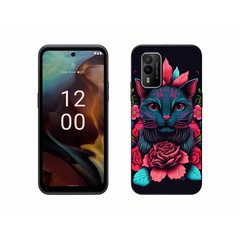 Zselés borító mmCase a Nokia XR21 készülékhez - virágok és macska