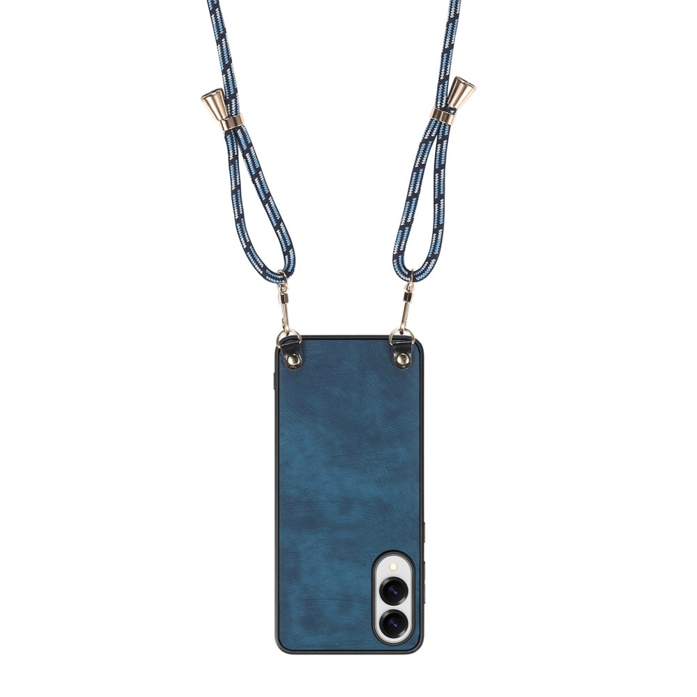 Retro zselés tok zsinórral és műbőrrel Samsung Galaxy S25 Edge készülékhez - kék