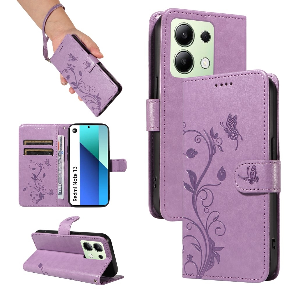 Virágos könyv tok Xiaomi Redmi Note 13-hoz - lila