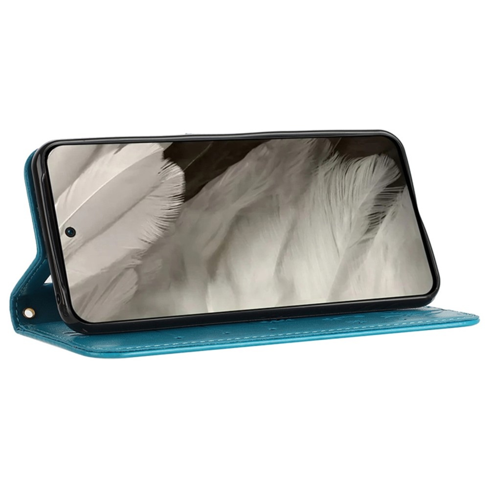 Virágos könyvtáska Google Pixel 9/9 Pro készülékhez - kék