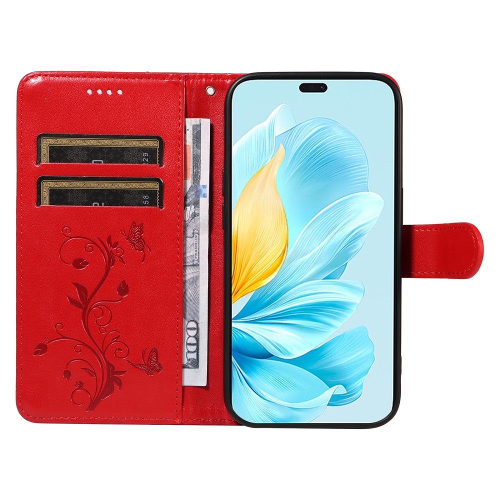 Virágok könyv tok a Honor 200 Lite 5G-hez - piros