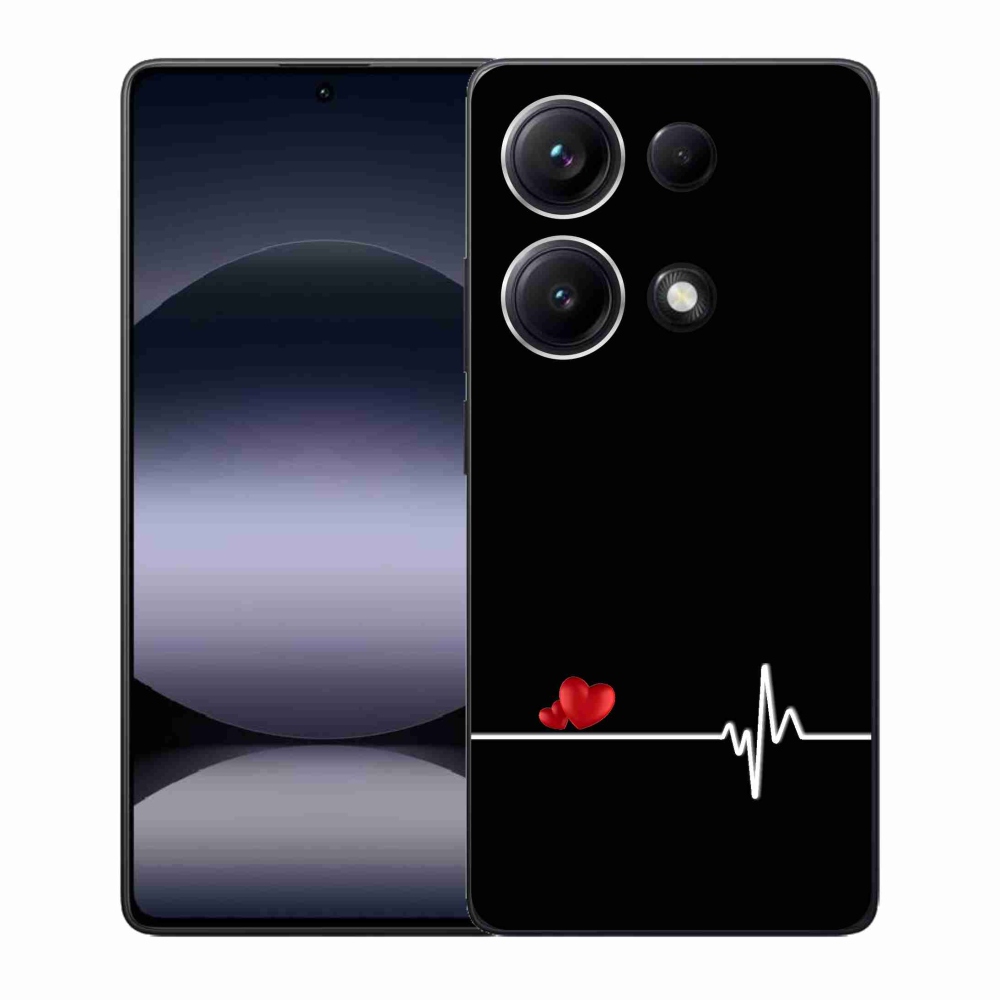Gél borító mmCase a Xiaomi Redmi Note 14S-hez - szív és szívverés fekete háttérrel