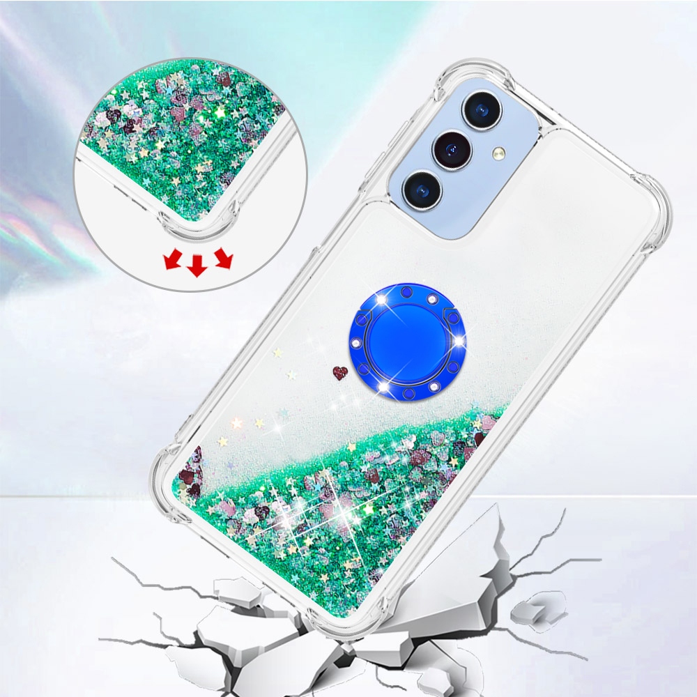 Glitt homokóra zselés tok ujjgyűrűvel Samsung Galaxy A17 4G/5G-hez - zöld/szív