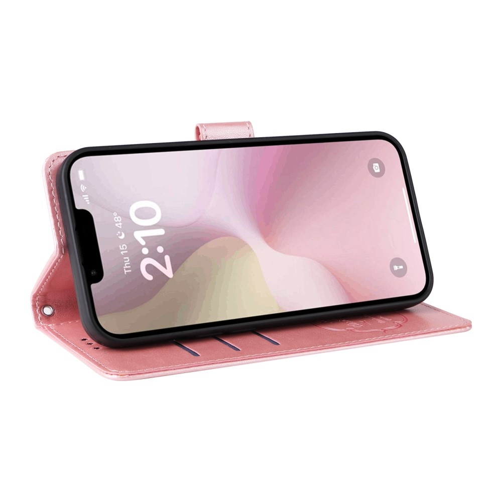 Virágos könyvtáska iPhone 16e készülékhez - rózsaszín