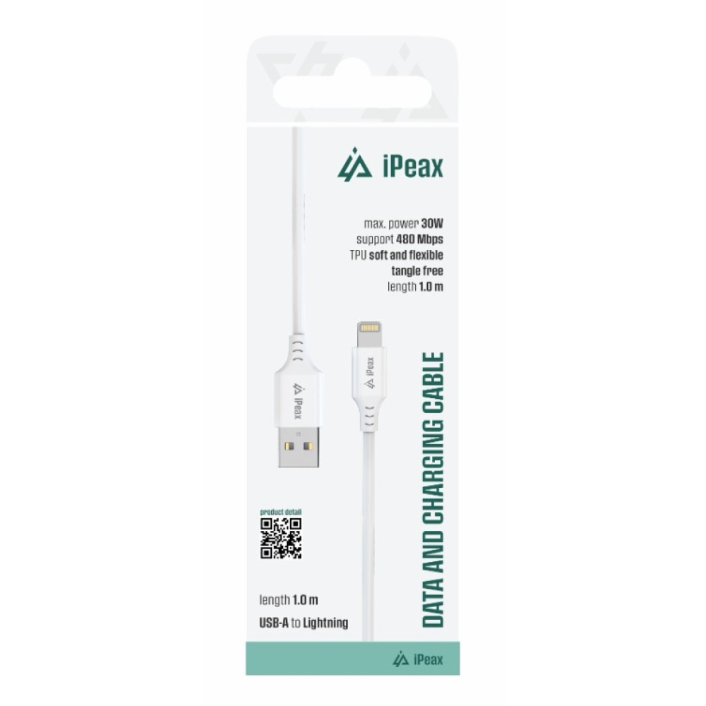 iPEAX TPU kábel USB-A / lightning 1 m, USB 2.0 - fehér