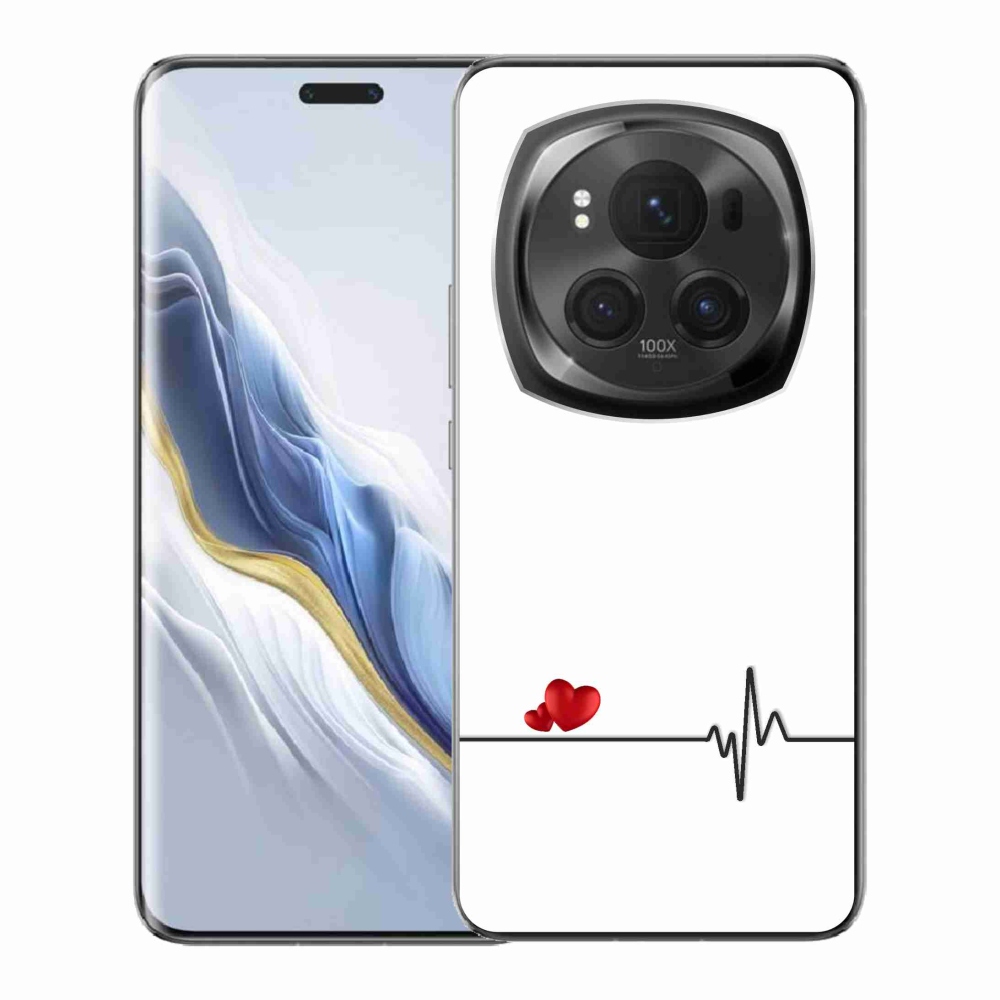Gél borító mmCase a Honor Magic 6 Pro 5G-n - szív és szívverés fehér háttérrel