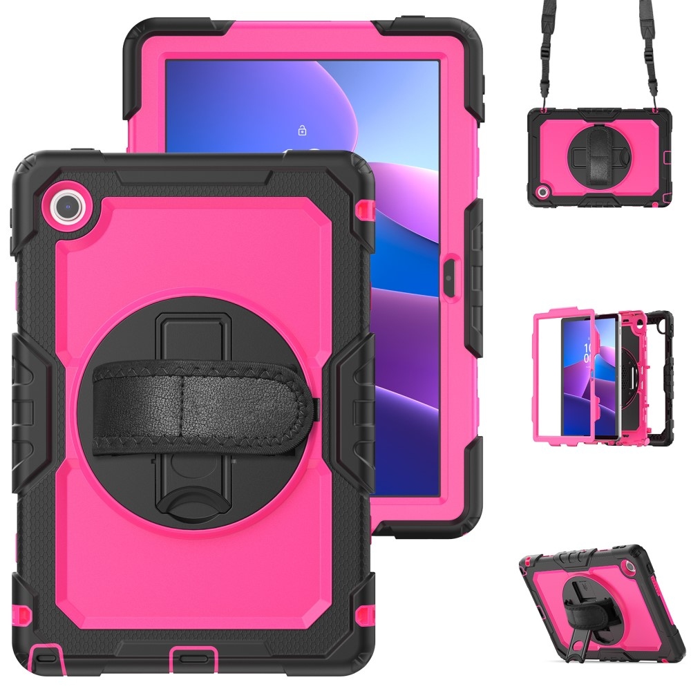 Strap Tartós borító kéztartóval és vállpánttal Lenovo Tab 10.1 (2025) - Fekete/rózsaszín