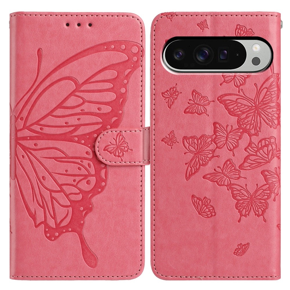 Virágos pillangó könyvtáska Google Pixel 10 Pro XL/Pixel 9 Pro XL - rózsaszínű