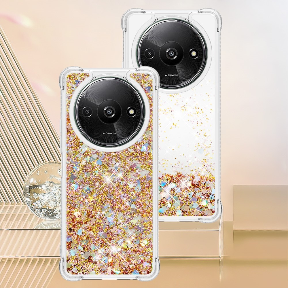 Glitter zselés homokóra tok Xiaomi Redmi A3-hoz - arany/szív