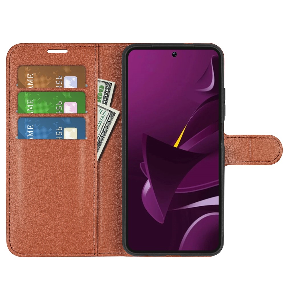 Litchi könyv tok a Xiaomi Poco M7 Pro 5G-hez - barna