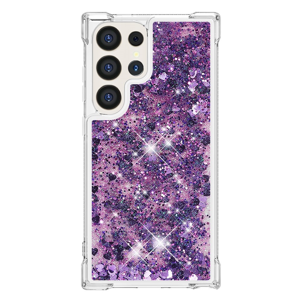 Glitter homokóra zselés tok Samsung Galaxy S24 Ultra készülékhez - sötétlila/szívecske