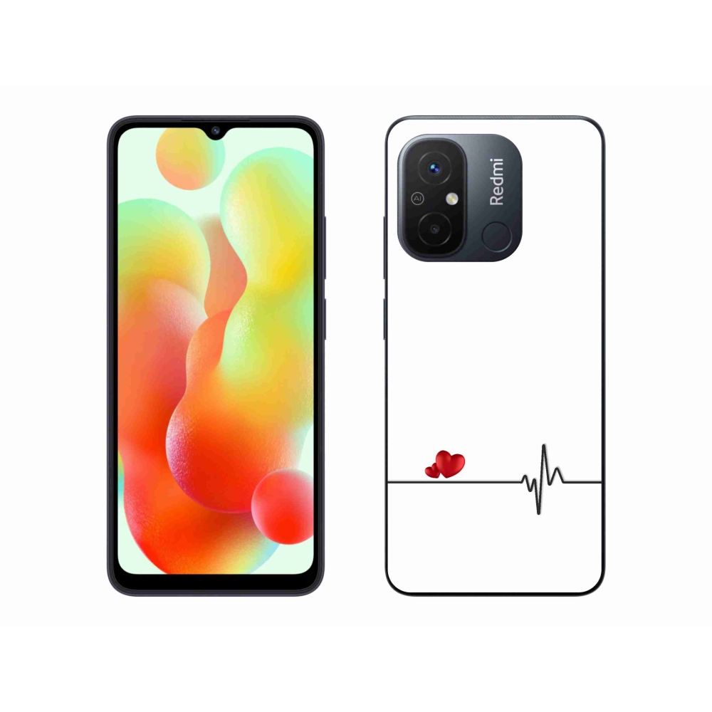 Gél borító mmCase a Xiaomi Redmi 12C-hez - szív és szívverés fehér háttérrel