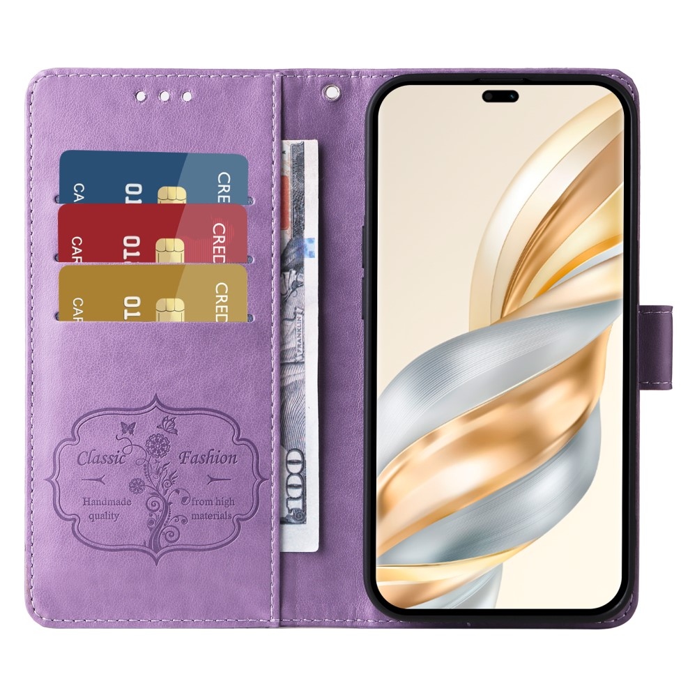 Virágos könyv tok a Honor Magic 7 Lite 5G készülékhez - lila