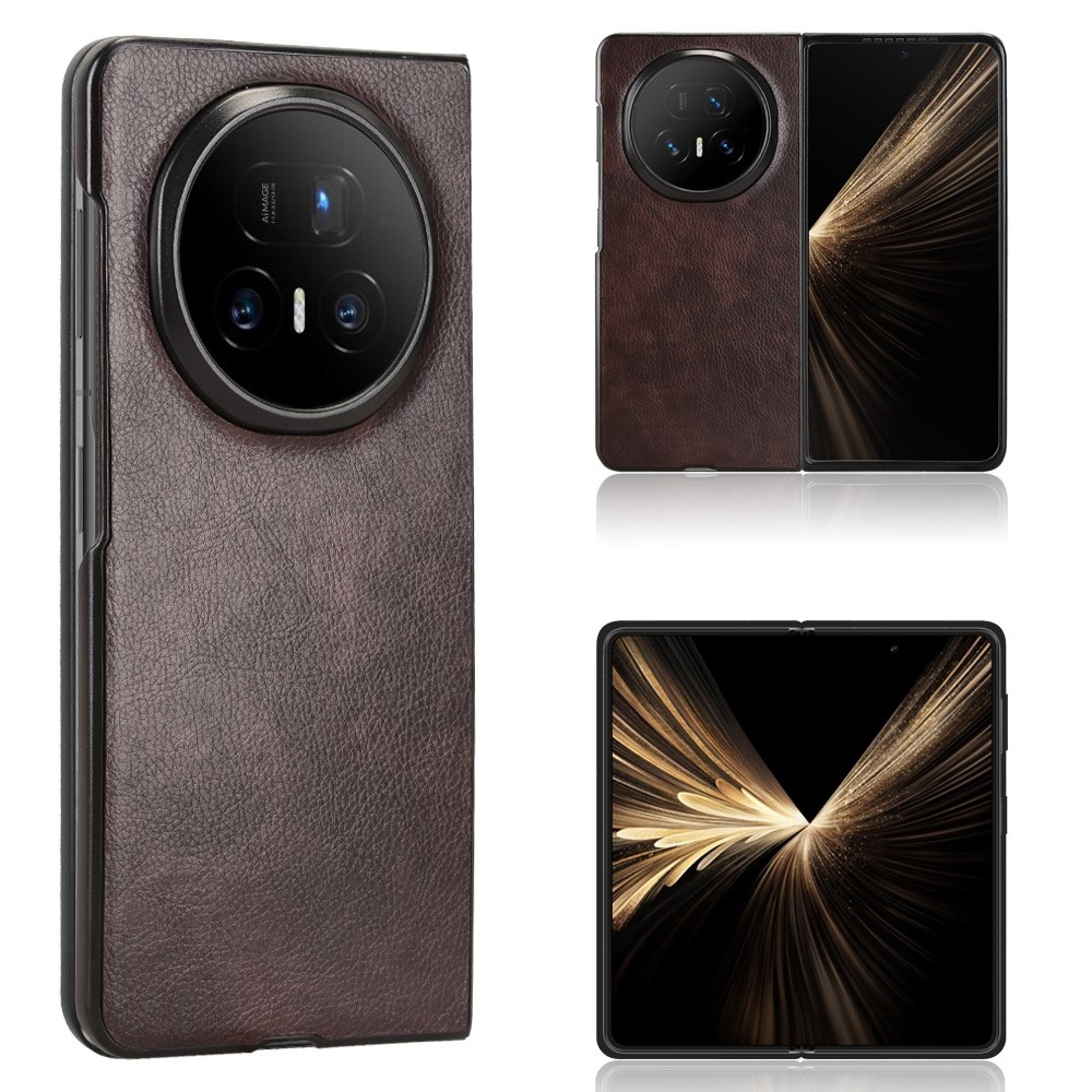 Vintages műanyag tok műbőrrel Honor Magic V5-hez - barna