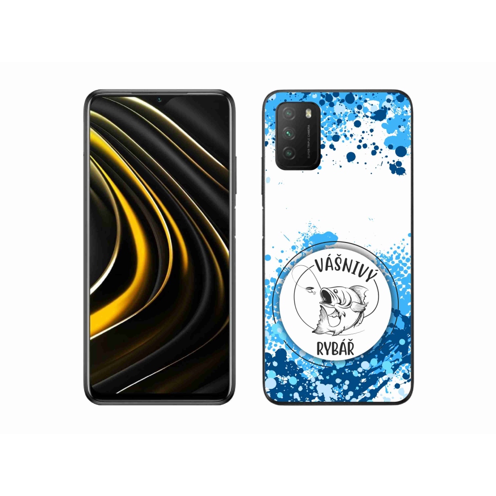 Gél borító mmCase a Xiaomi Poco M3-hoz - szenvedélyes halász fehér háttérrel