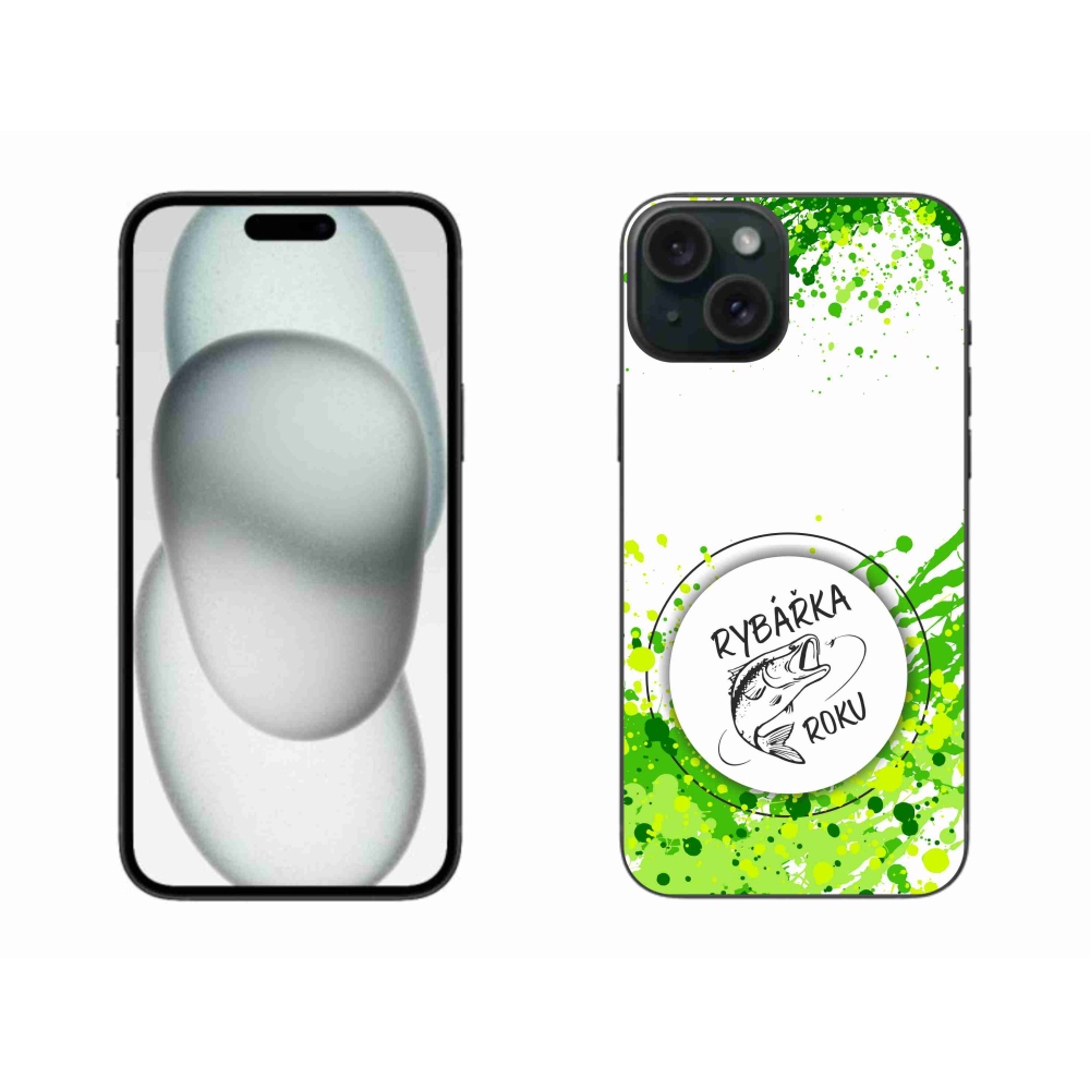 Zselés borítás mmCase iPhone 15 Plus készülékhez - Az év horgásza fehér háttérrel