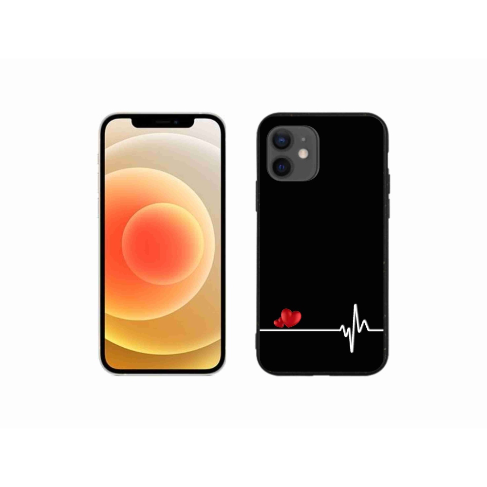 Gél borítás mmCase iPhone 12 mini készülékhez - szív és szívverés fekete háttér
