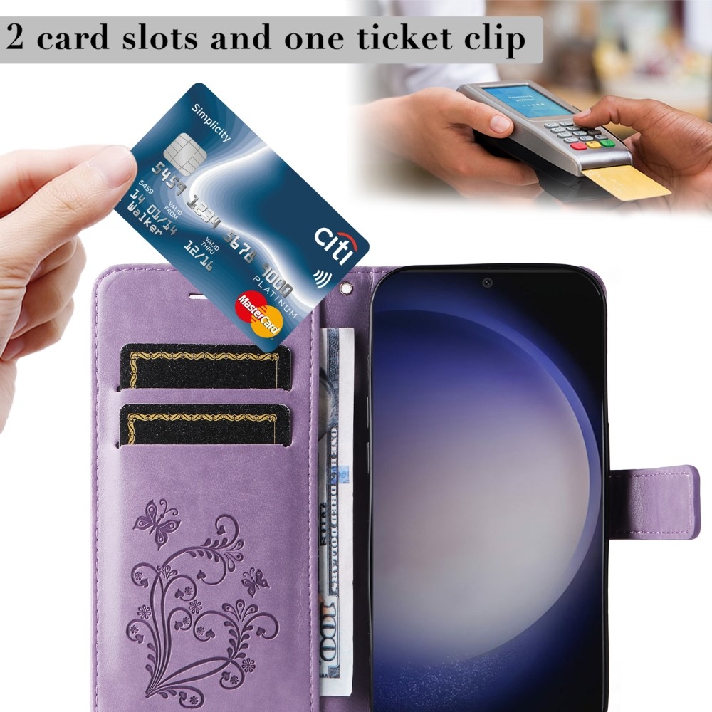 Nagy pillangó könyv tok Samsung Galaxy S25 készülékhez - lila