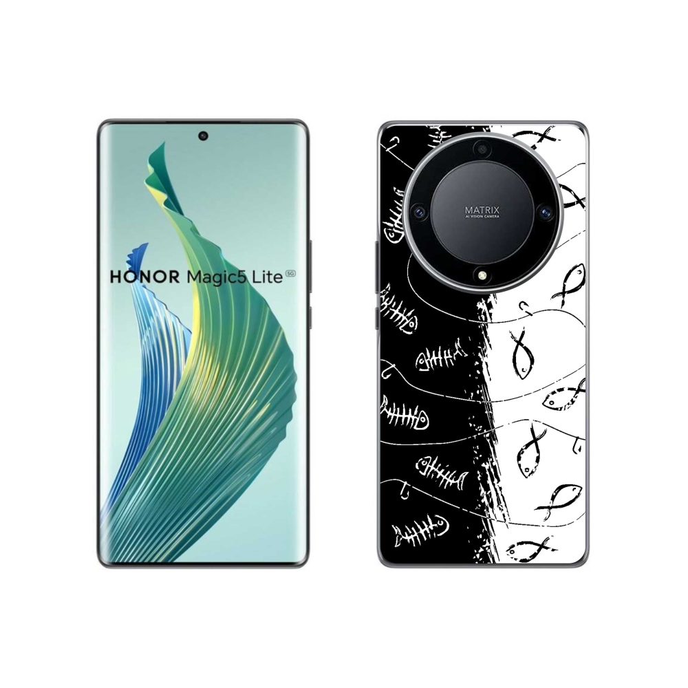 Zselés borítás mmCase a Honor Magic 5 Lite 5G számára - csontvázak és halak